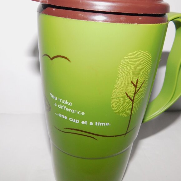 Tim Hortons Green Brown 16 oz One Cup at A Time Thermo-Serv Travel Mug - Picture 4 of 7